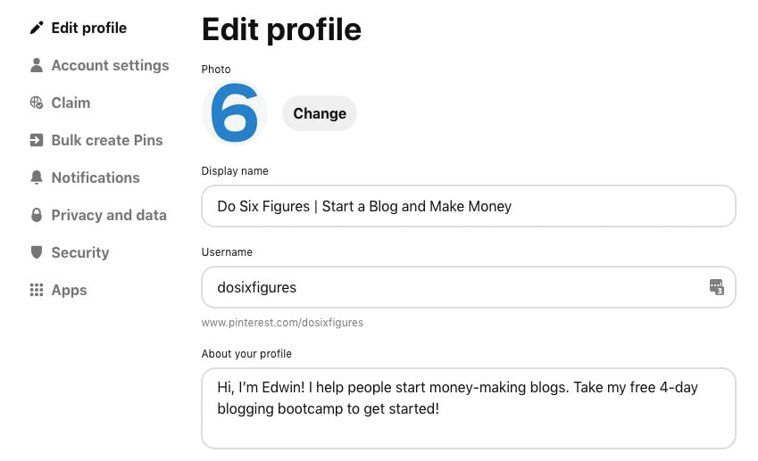 pinterest-edit-profile Setting up Pinterest profile